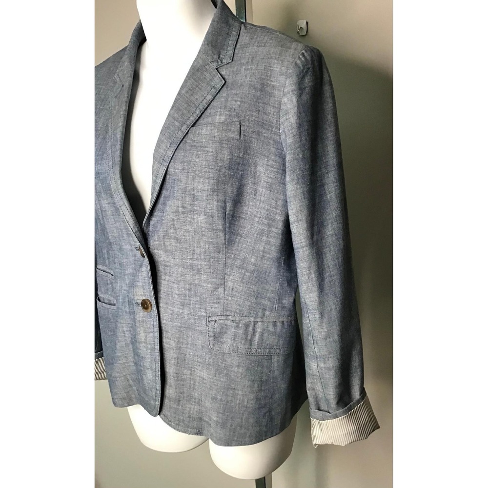 J.Crew Womens Sz 4 Blue Chambray Cotton Blazer Jacket Schoolboy Casual Workwear - Picture 5 of 15